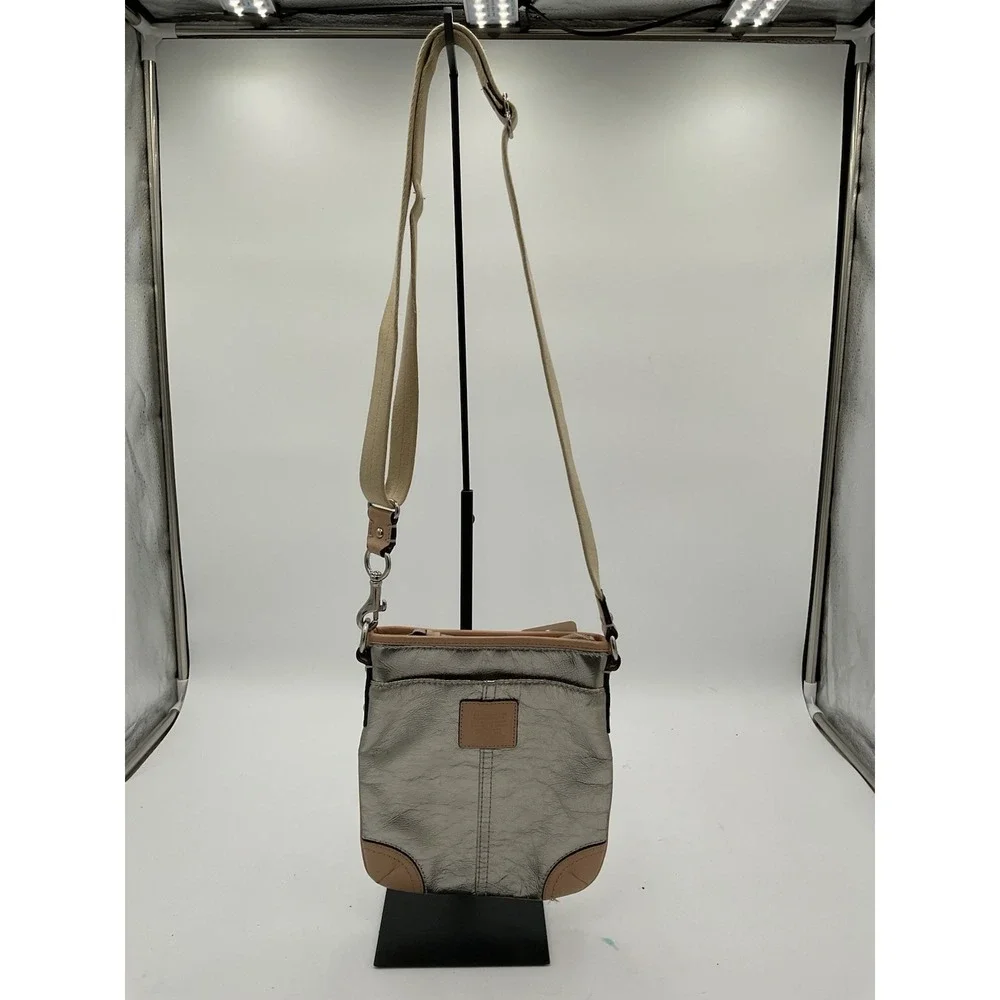 Y2K COACH Silver Leather Swingpack Metallic Silver Crossbody Bag 50168